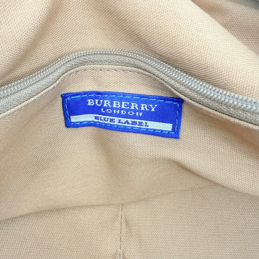 Burberry Blue Label Bowler Satchel Bag Taupe Leather Luxury Travel Work Sporty